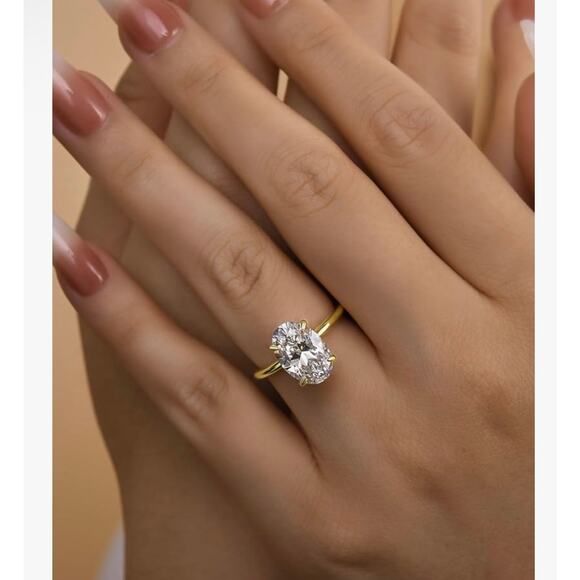 Effinny Solitaire 3 Ct Oval CZ Engagement Ring Gold Plate 925 Sz 6 - Picture 3 of 5